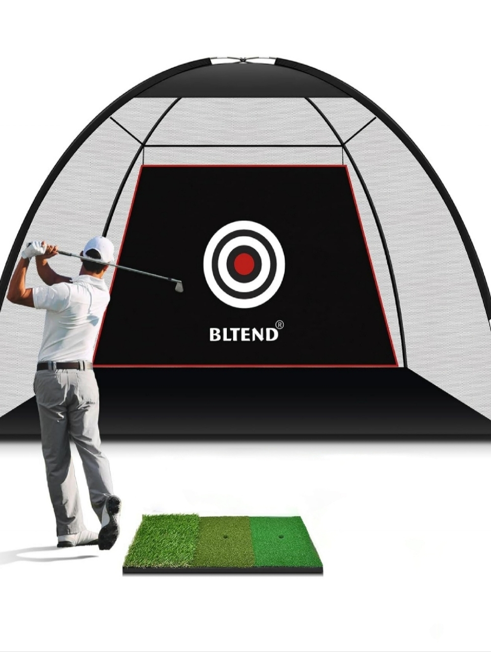 BLTEND 10x7ft 7-in-1 Golf Practice Net Tri-Turf XL Mat Target 6 Balls Tees Bag -